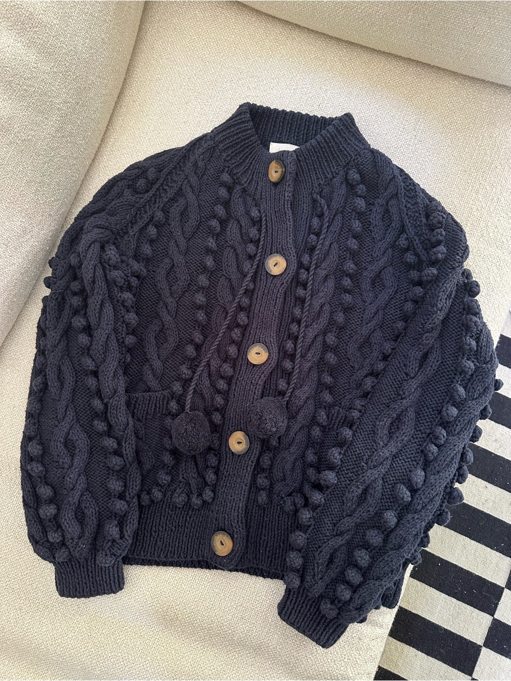 Doen Pomme Organic Cotton Button Front Cardigan Sweater Sz S Navy Blue - Picture 4 of 10